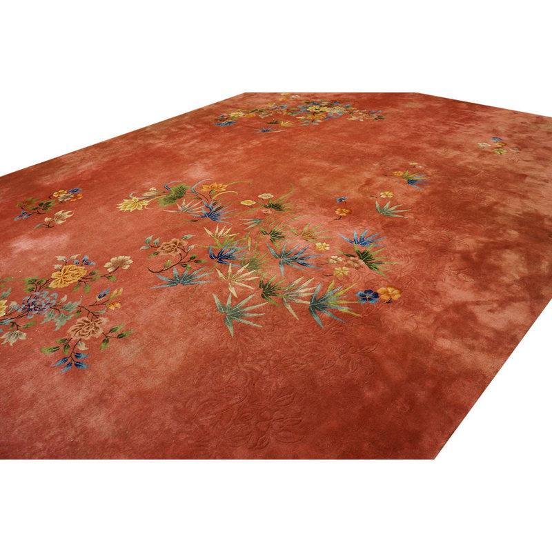 Antique Oversized Chinese - Art Deco Chinese Floral Knotted Rug