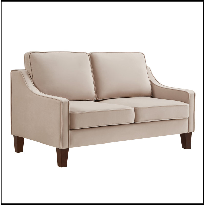 Causeuse en velours avec pieds en bois, Taupe