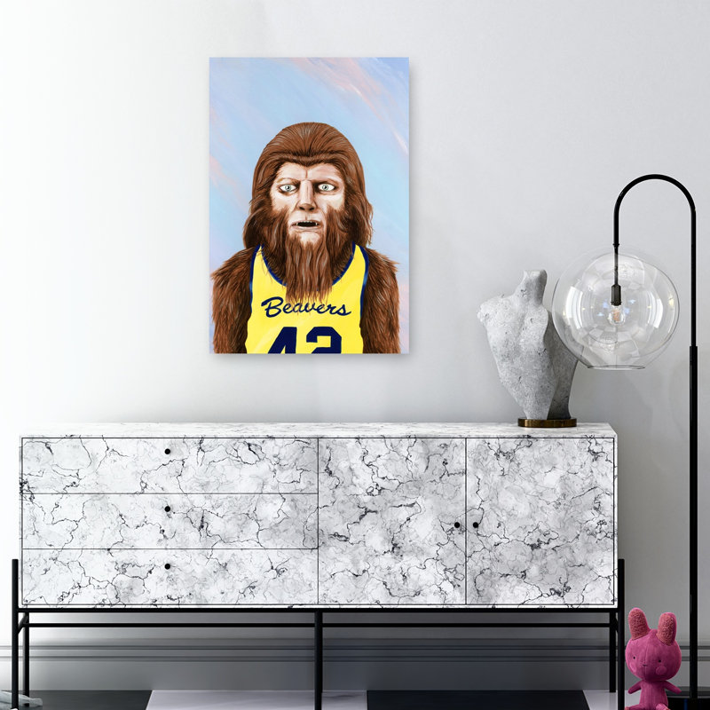 «Bigfoot» Joueur de basketball classique rétro, forêt loup surréel, impression d'art mural, 36" H x 24" W