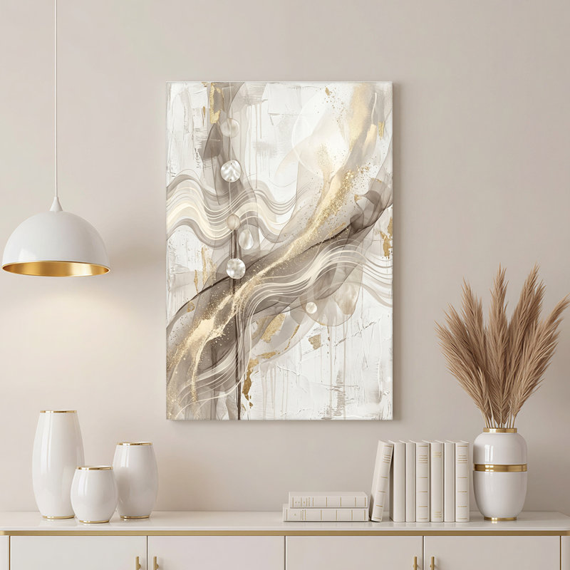 Toile abstraite dorée et taupe, 18"H x 12"W