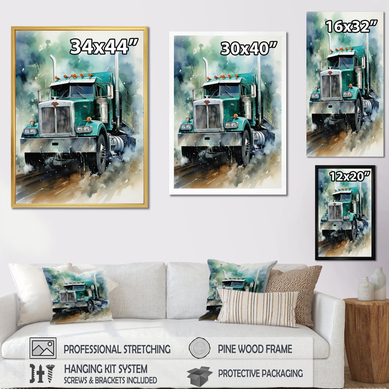 Camion semi-lourd II - impressions sur toile, Cadre photo noir, H 20 po x l 12 po x P 1 po
