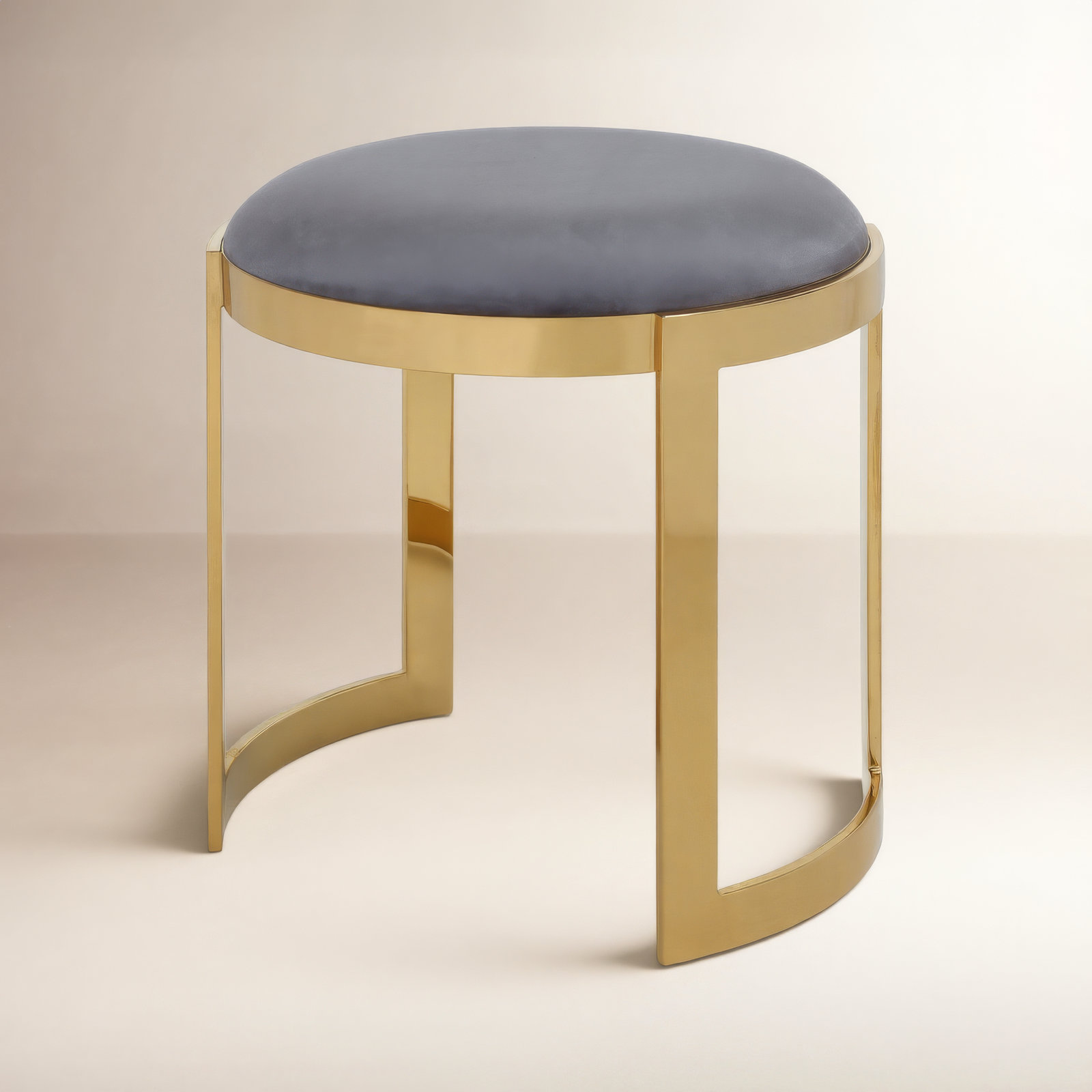 Nouri Velvet Vanity Stool, Gold, Gray