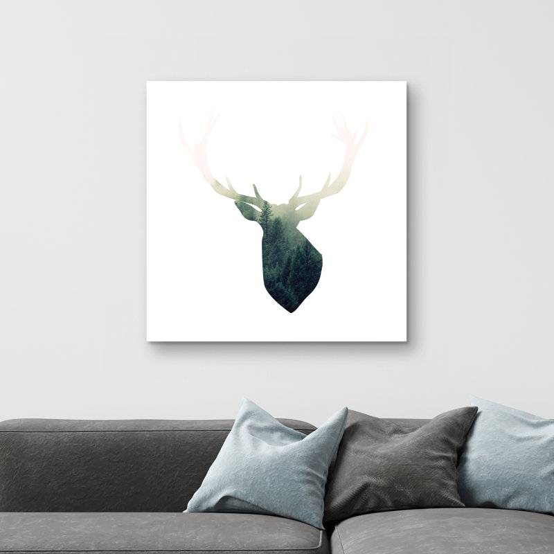 Deer head with landscape shape - 32"x32" art on canvas