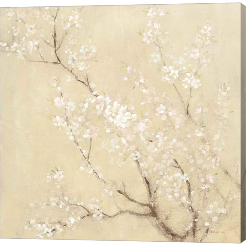 «White Cherry Blossoms I Linen Crop» par Danhui Nai, art mural sur toile