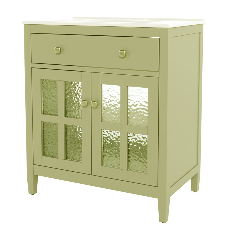 Meuble-lavabo simple 30 po avec lavabo en céramique, Vert