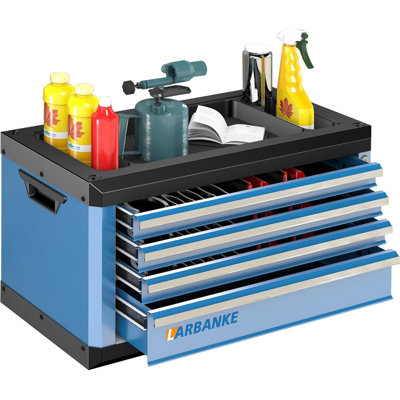 4 Drawer Lockable Portable Tool Box with Keys, Multifunctional Countertop Design, Drawer Liners & Connecting Holes, Stackable with Series 5 and 7 Drawer Chests for Combined Large Storage