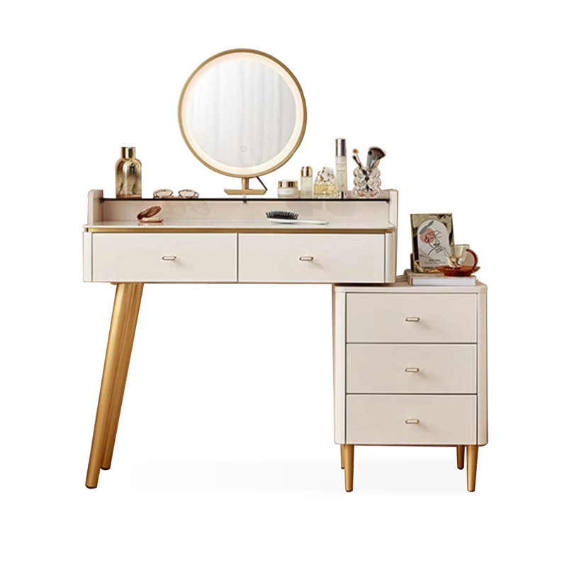 Coiffeuse de maquillage avec miroir lumineux, 5 tiroirs