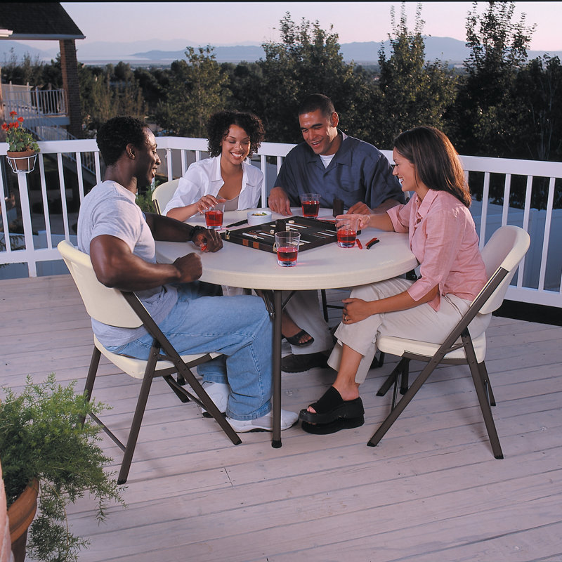 46-Inch Almond High-Density Polyethylene Round Folding Table