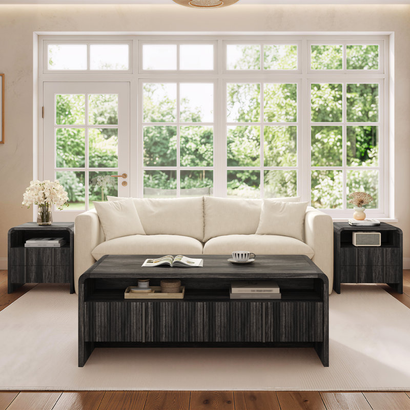 Table basse moderne avec 2 tiroirs et rangement ouvert Dulane, noir, Noir