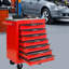 Rouge et noir, 7 tiroirs, chariot à outils à roulettes, roues, toit en acier inoxydable, garage, entrepôt, mécanisme de verrouillage universel, poignée à tirer d'un côté, glissières de tiroir à roulement multifonctionnelles, tiroir, réparation