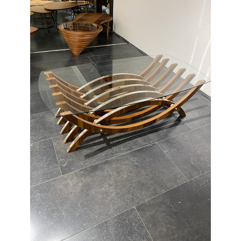 Table basse en bois et en verre trempé Orren Ellis Layers, Brun
