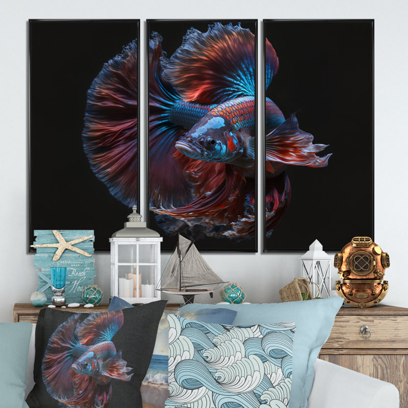Magnifique Bettafish dans des tons de bleu et mauve IV, H 28 po x l 36 po x P 1 po, Toile encadrée noire