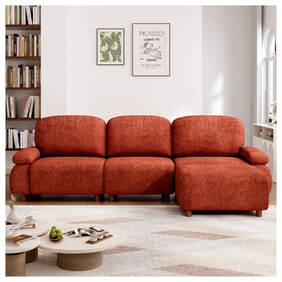 Canapé modulaire modulaire 111 po avec repose-pieds en chenille orange foncé 111 po