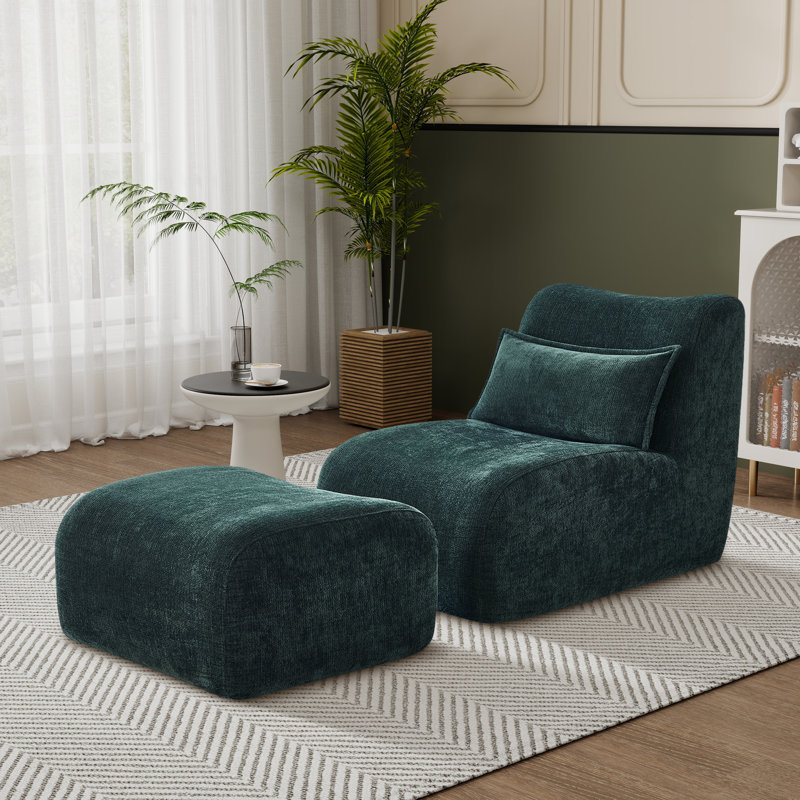 Modern Lounge Chair With Ottoman, Green
