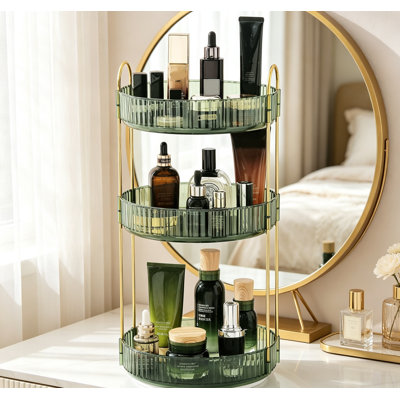 Rotating Makeup Organizer 3-Tier Green, 360 Spinning Bathroom Vanity Storage for Perfume, Skincare