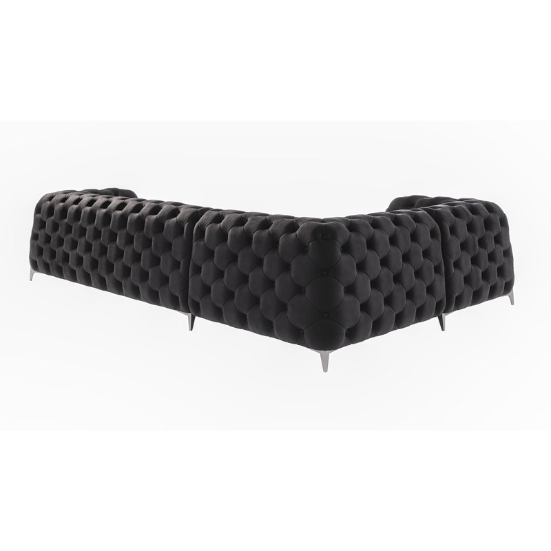 Juneri Chesterfield Corner Sofa, Black, Left Hand Facing