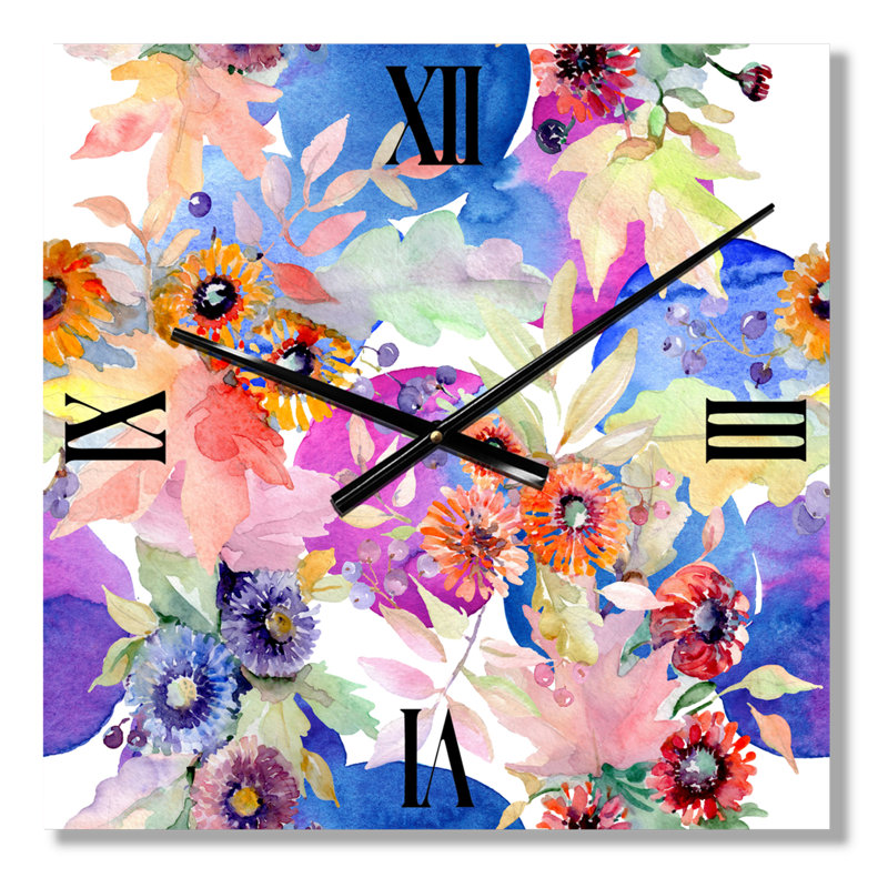 Horloge murale Vibrant Wild Spring Leaves Wildflowers IV, Moyen