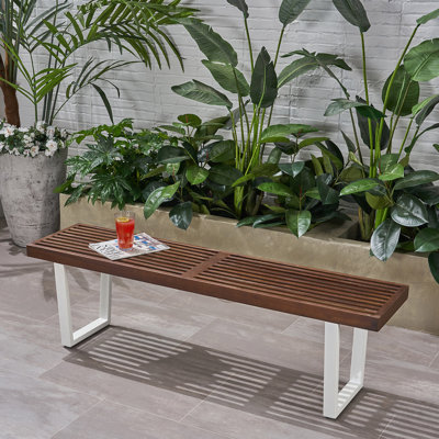 Dining Bench, Acacia Wood With Iron Legs, Modern, Contemporary by Ebern Designs