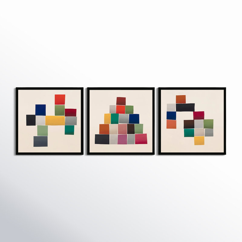 Jewels. Set Of 3 Painting by Lee Lessem, 30" H x 30" W x 1.25" D, Black Framed