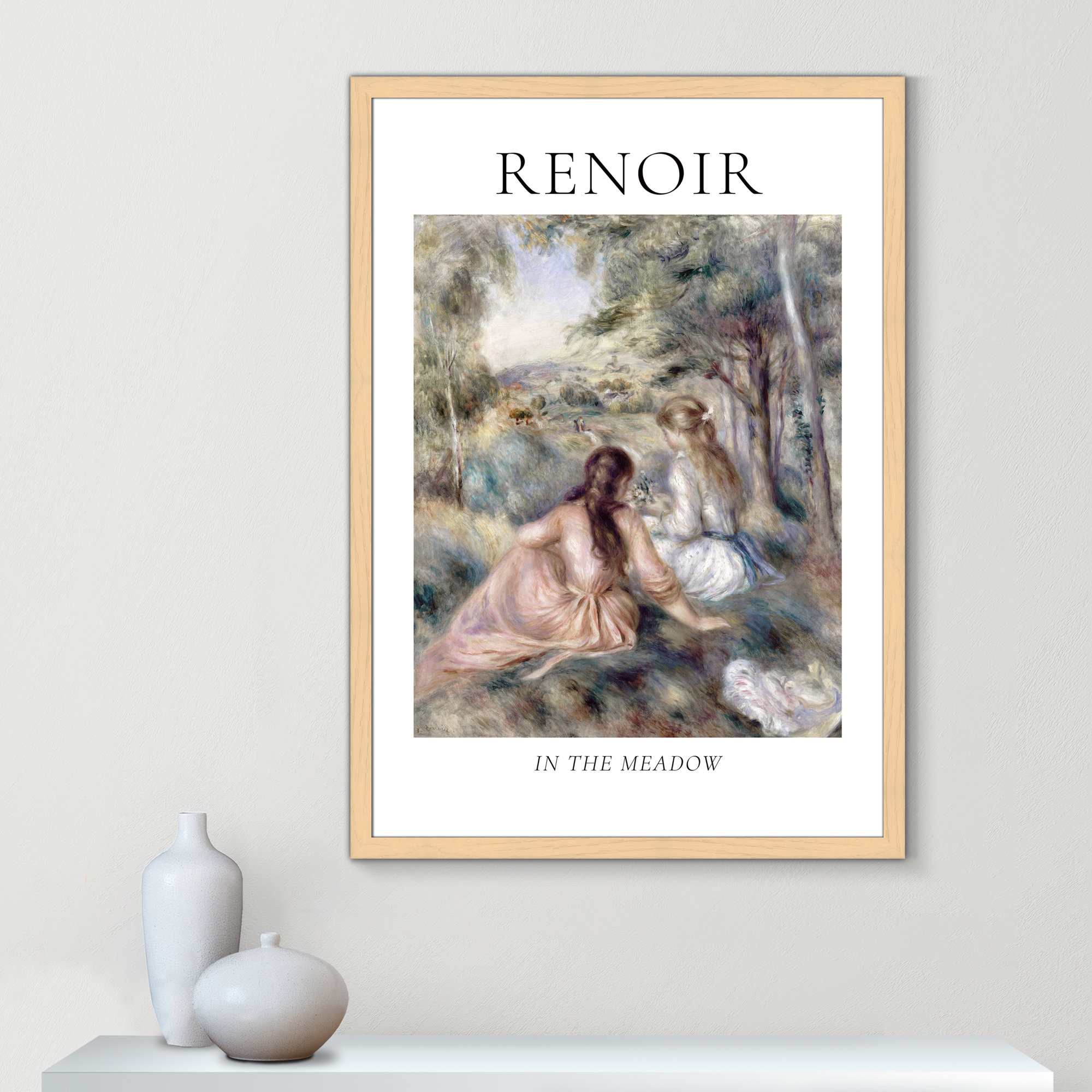 Old Masters Collection " In The Meadow " by Auguste Renoir, 55" H x 39" W x 1.25" D, No, Natural Single Picture Frame