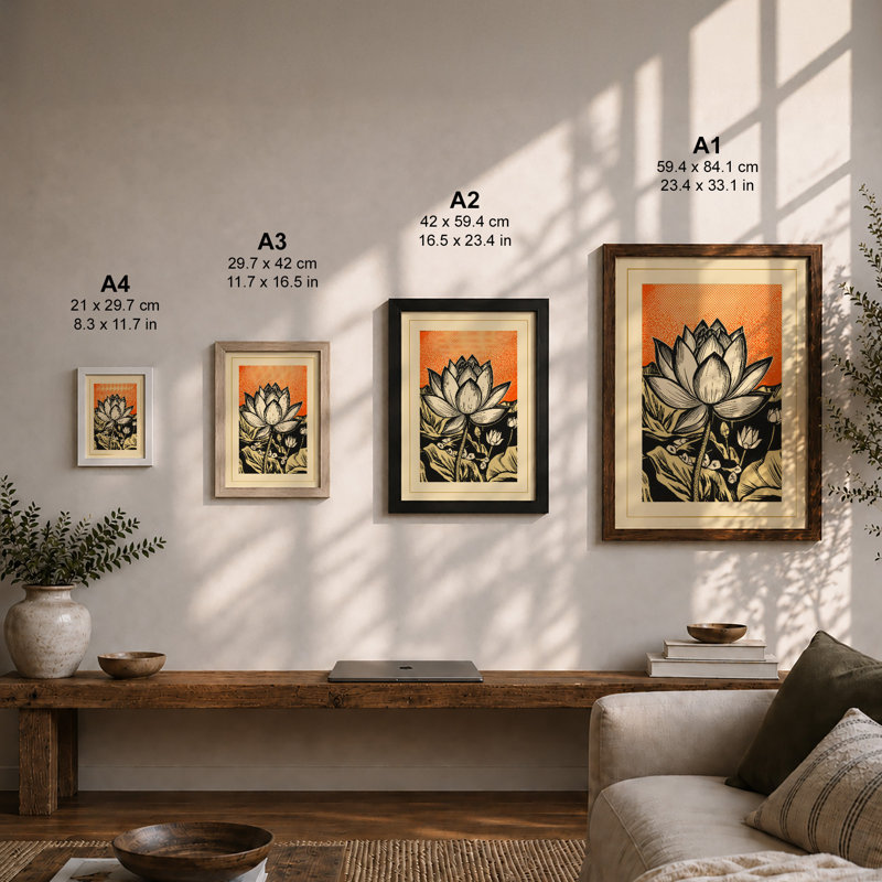 Lotus in Bloom Botanical - Framed Print, Walnut, A1 - 84.1 x 59.4 cm