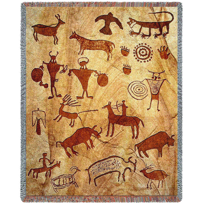 Couverture Pure Country Weavers « Art rupestre des anciens » - Art rupestre du Sud-Ouest - Jeté en tapisserie tissée en coton - Fabriqué aux États-Unis (72 x 54)