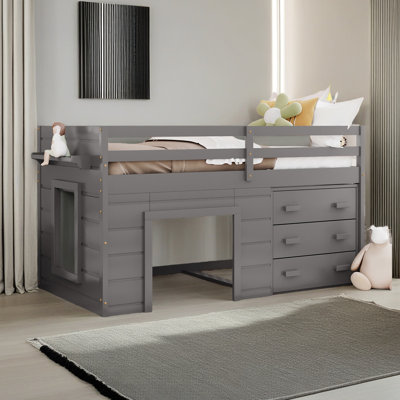 Lit mezzanine simple avec armoire et tablette