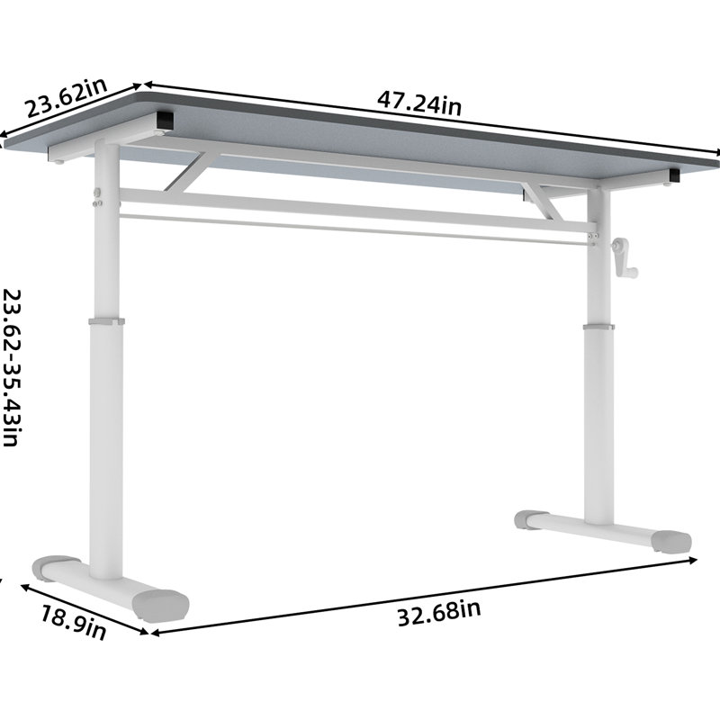 Bureau d'étude multifonctionnel à hauteur réglable pour tous les âges, levage manuel, en fer gris et bois, double colonne de support, stable pour une utilisation à domicile ou au bureau, poids : 12,7 kg, profondeur de levage : 118,5 cm, hauteur : 60,3 cm