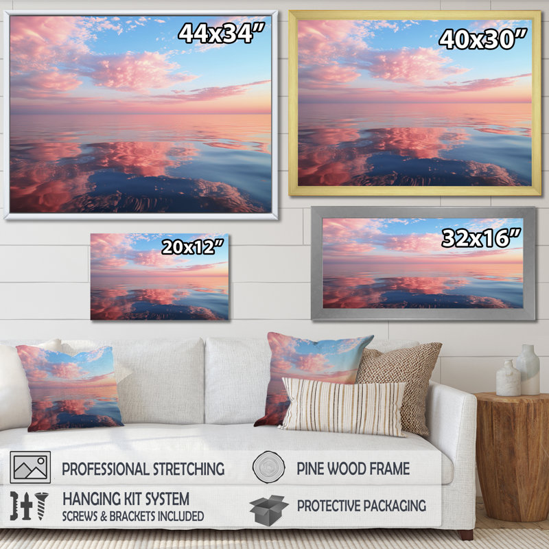 Ciel sérénité sur toile, Cadre doré simple, H 34 po x l 44 po x P 1,5 po