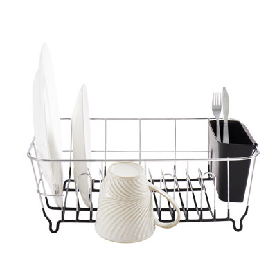 Chrome Plated Steel 2-Piece Compact Dish Drainer with Utensil Caddy