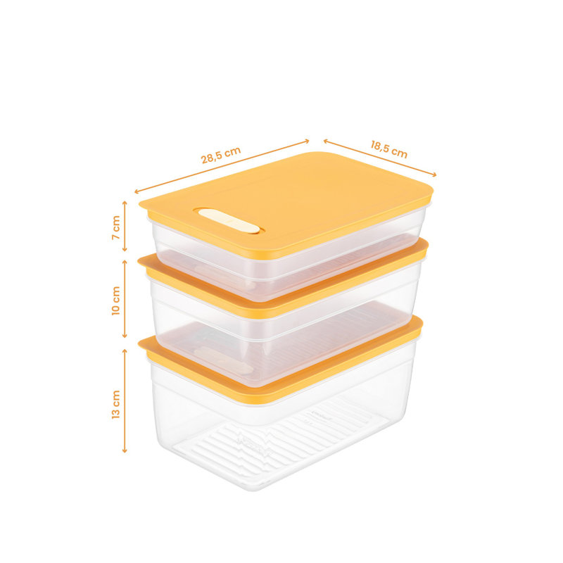 Durable Plastic Storage Box Set (3 Pieces), Orange, Sizes: 7.1 x 11.2 x 2.8 in (2500 ml), 7.1 x 11.2 x 3.9 in (3800 ml), 7.1 x 11.2 x 5.1 in (5000 ml) | BPA Free, Dishwasher Safe, Ideal for Organizing Home & Office