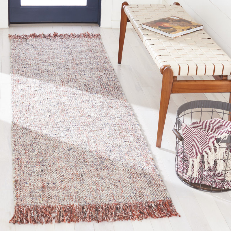 Tapis gris / rouille en laine tissé à la main, Tapis de couloir 2 pi 3 po x 8 pi