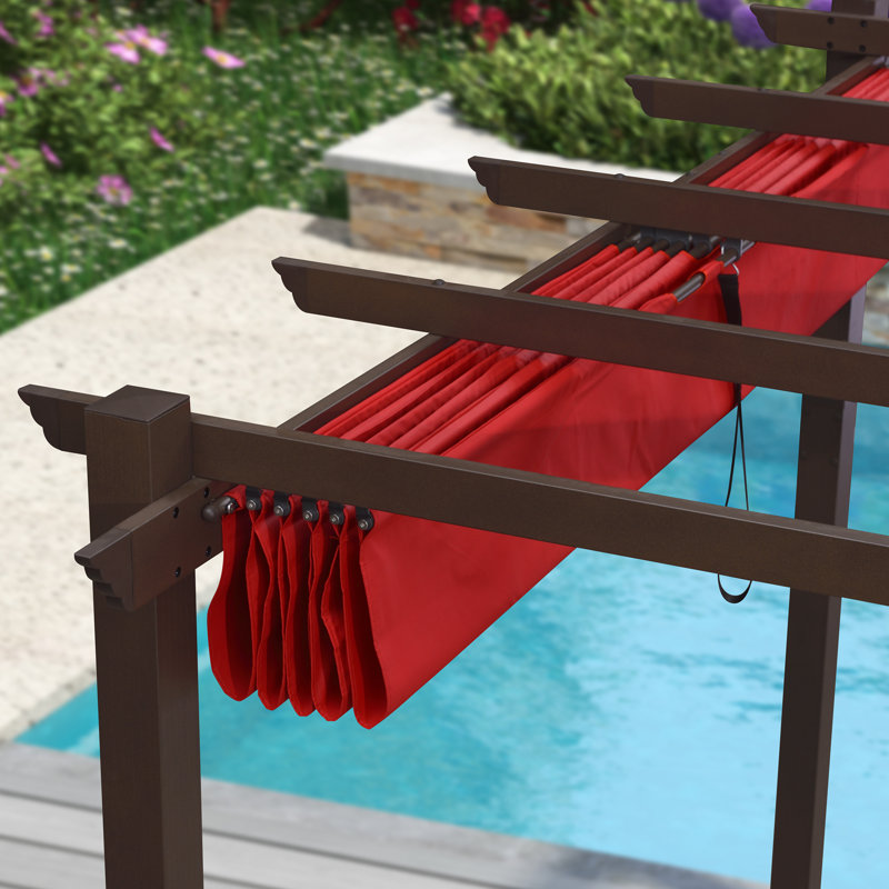 Metal Pergola with Canopy, Terra, 96.46" H x 157.48" W x 118.11" D