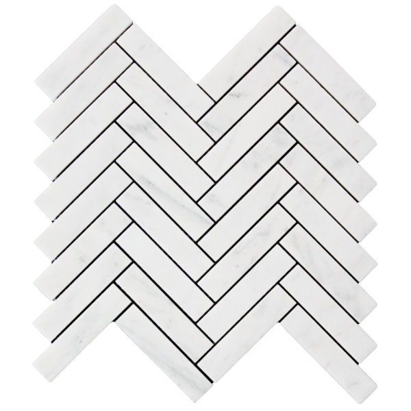 Bianco Carrara 1" x 4" Marble Herringbone Polished Mosaic Wall & Floor Tile