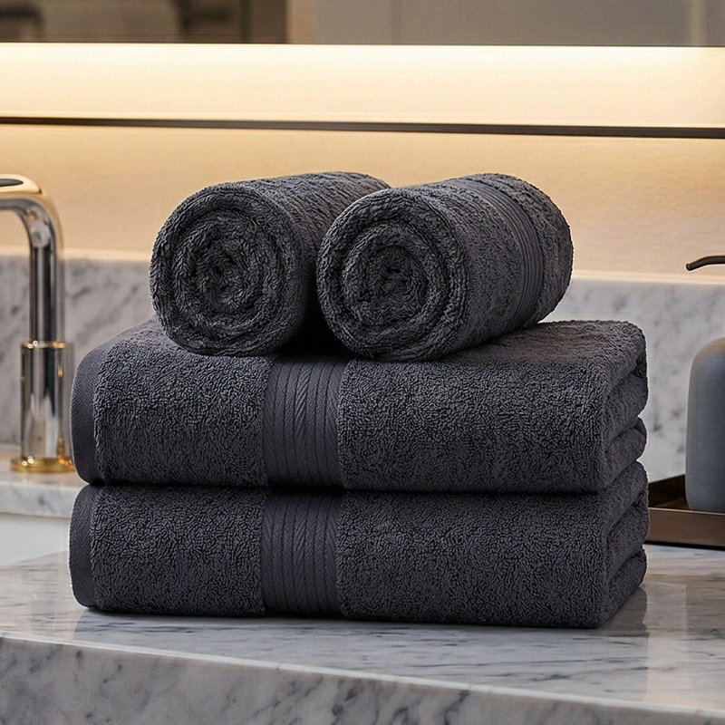 Ensemble de serviettes essuie-mains 100% coton absorbant et à séchage rapide 4 pièces, Gris