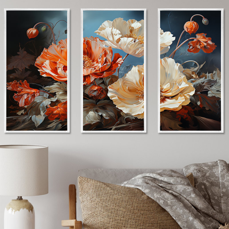 Vivid Poppy Moments III - Ensemble d'art mural coquelicots, Cadre flottant blanc, H 28 po x l 36 po x P 1 po