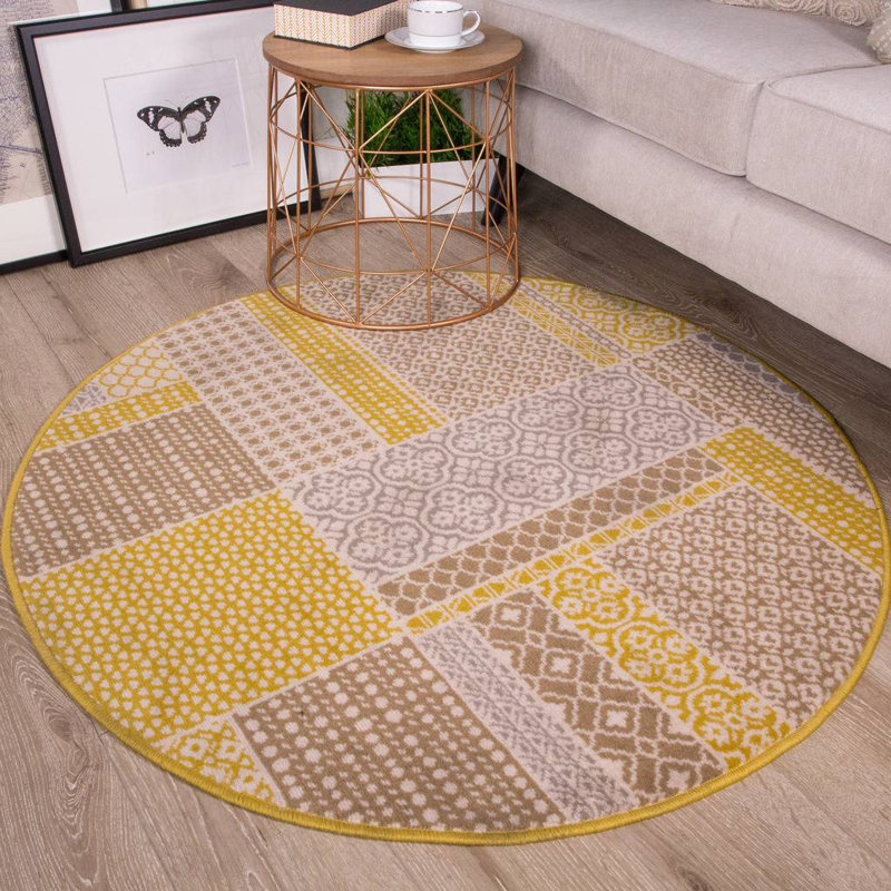 Bewdley Machine Woven Beige/Ochre Indoor Rug, Round 120cm