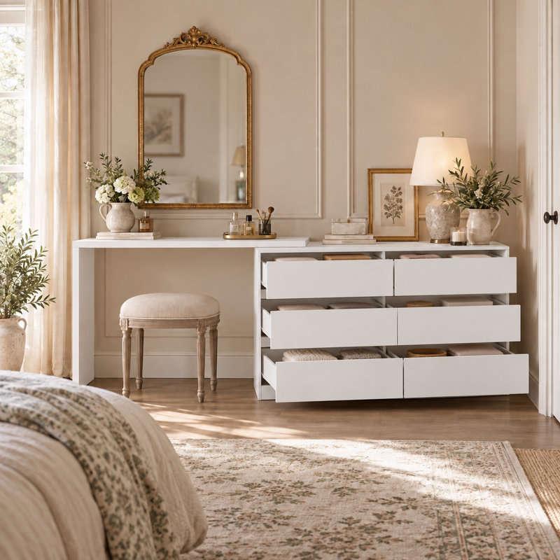 Ameyaa 6 Drawer 51.2" W Double Dresser, White