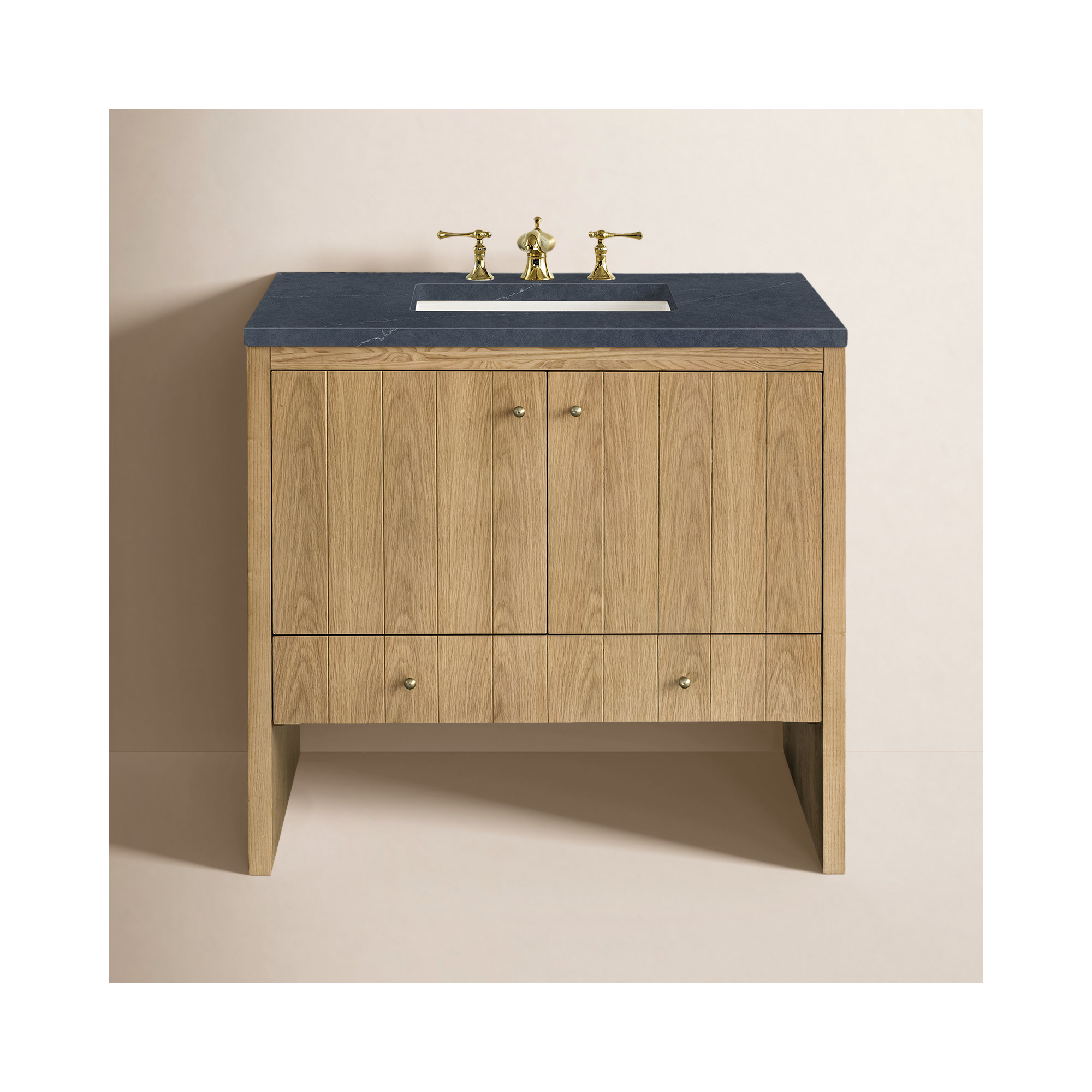 Hudson 36'' Single Bathroom Vanity, Charcoal Soapstone, Light Natural Oak, 8" Widespread