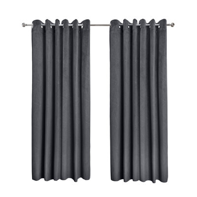 Midnight - Embossed Velvet Woven Thermal Blackout Eyelet Curtains