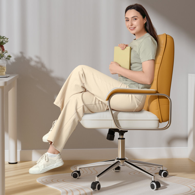 Home Office Desk Chair, Swivel Computer Desk Chair with Wheels and  Arms, Adjustable Height and Tilt, Orange/White