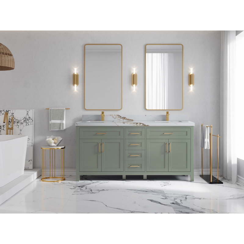 Cambridge 72'' Double Bathroom Vanity with Top, Calacatta Gold