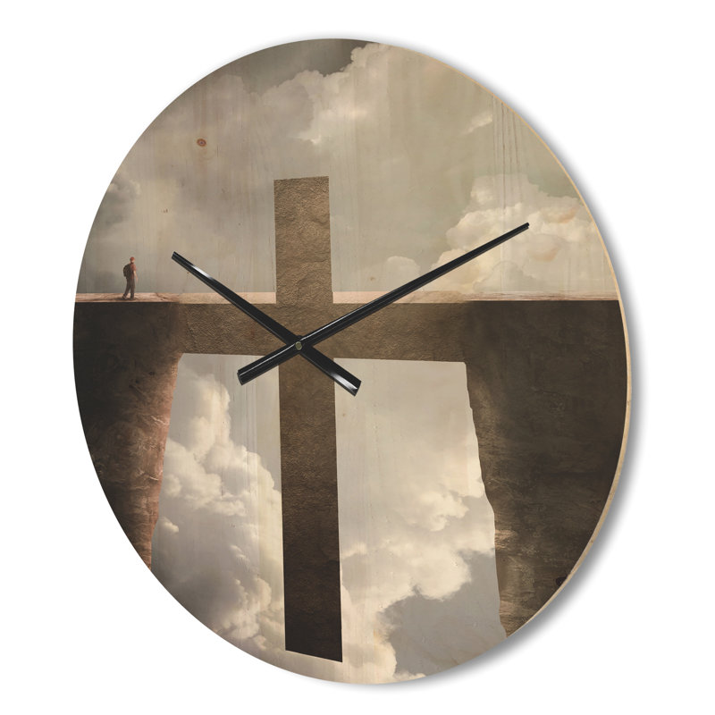 Modern Wood Wall Clock - Big Cross between Two Cliffs, Small
