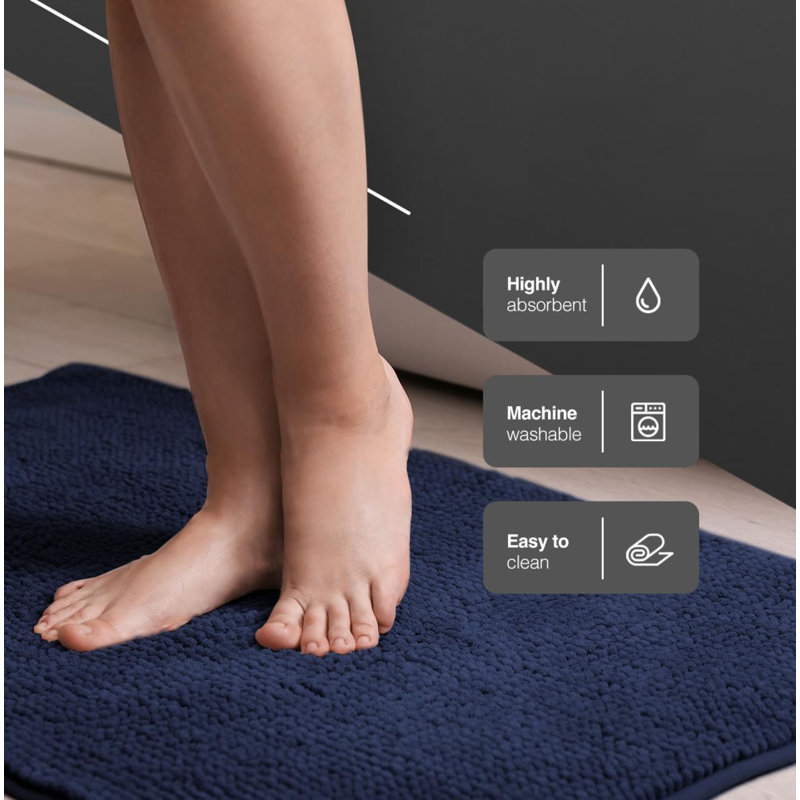 Non-Slip Microfibre, Navy, 40x60cm Rectangle Bath Rug