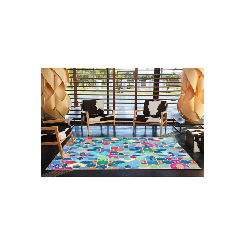 Modern Blue Mixed Tone Woven Base Washable Carpet, Round 4'
