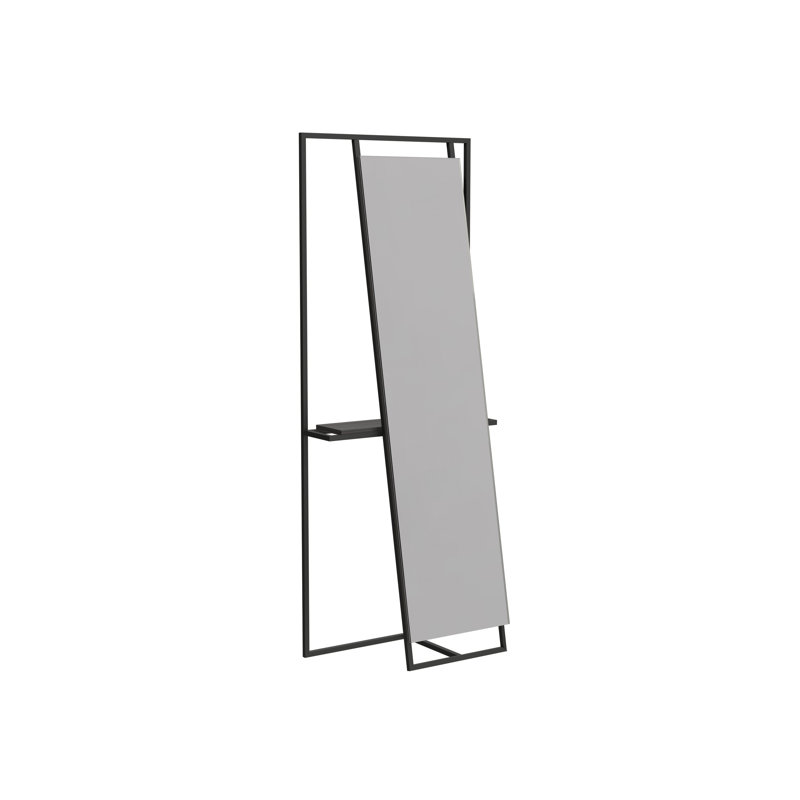 Euclid Stainless Steel Flat Floor Mirror with Shelves, Matt Black
