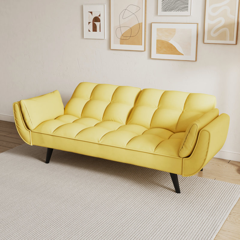 57 pouces canapé jaune Soft deux accoudoirs Coussin décoratif confortable