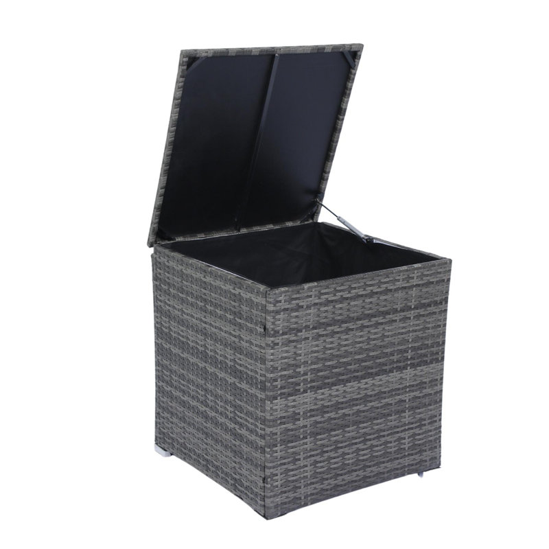 Ensemble de canapé modulaire de patio 8 pièces gris avec boîte de rangement et plateau de table en verre transparent