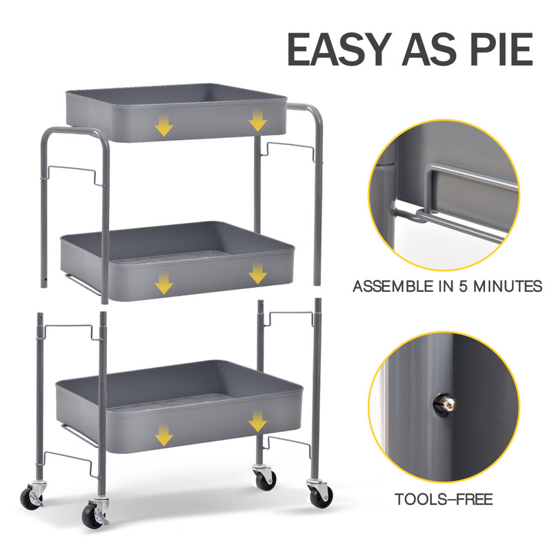 3-Tiers Stainless Steel Utility Cart with Wheels,12*17.3*31.3 inch Rolling Cart,Metal Cart, Salon Trolley Cart,Kitchen Storage Cart,Bathroom Cart