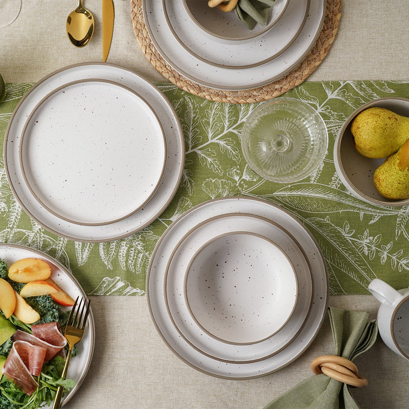 Service de table en grès 16 pièces, assiettes en céramique mouchetées, ensemble de tasses en bol, service pour 4
